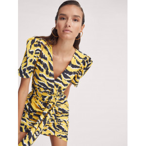 JACQUELINE - Vestido corto tigre drapeado