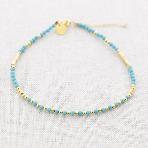 Tobillera acero cuentas minerales turquesa