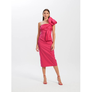 TERESA PINK - VESTIDO MIDI ESCOTE LAZO POPELÍN ROSA