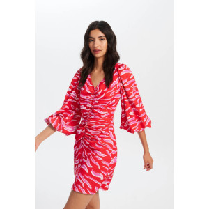 LUCIA STROKES - VESTIDO CORTO DRAPEADO MANGA FAROL